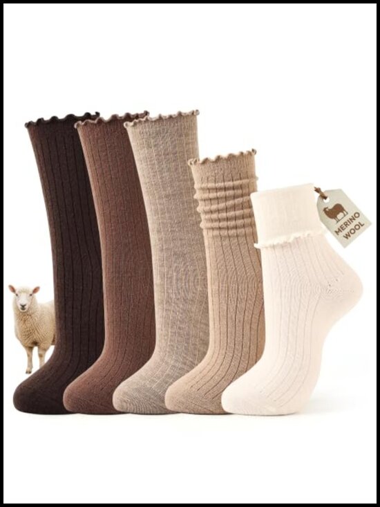 Other - Merino Wool Ruffle Crew Socks 5 Pairs Warm Ribbed Knit Women